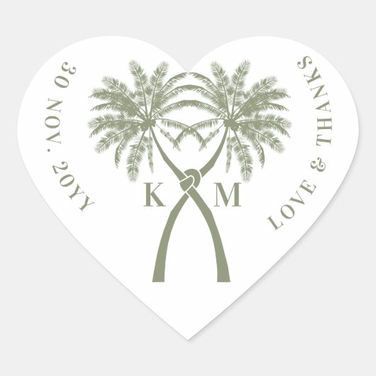 Getekte palmbomen Tropische bestemming bruiloft Hart Sticker (Voorkant)