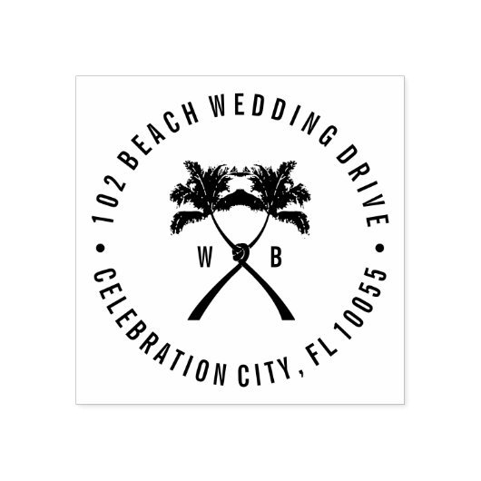 Getekte palmbomen Tropische bestemming bruiloft Rubberstempel (Afrduk)