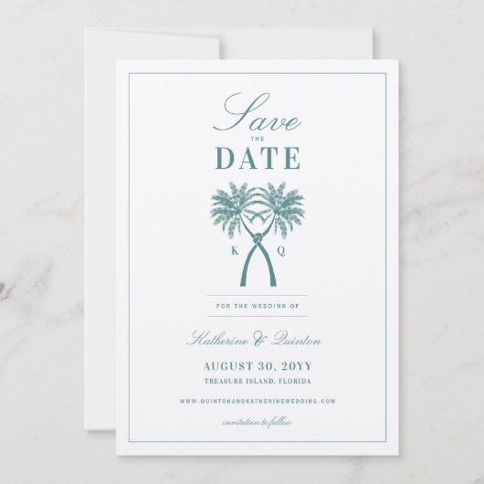 Getekte palmbomen Tropische bestemming bruiloft Save The Date (Voorkant)