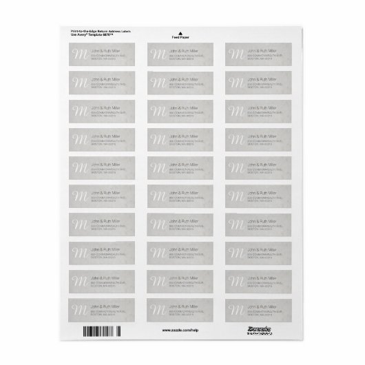Getextureerd Bamboepapier 2 Monogram Adresetiket Etiket (Full Sheet)