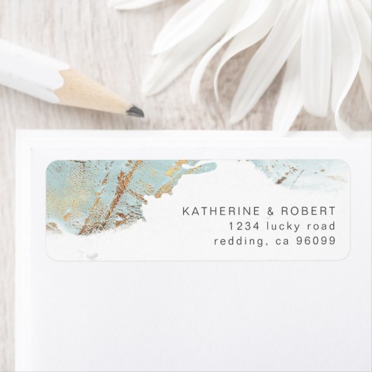 getextureerd blauw goud elegant bruiloft Adres Ter Etiket (Insitu)