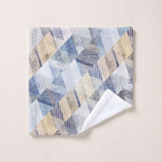 Getextureerd lichtblauw, beige zigzag  bad handdoek (Wasdoekje)