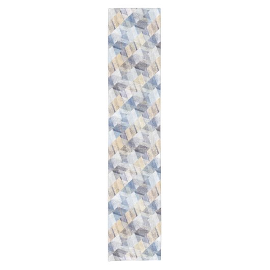 Getextureerd lichtblauw, beige zigzag korte tafelloper (Voorkant)