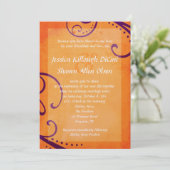 Getextureerd Sinaasappel met Plum Swirls Wedding I Kaart (Staand voorkant)