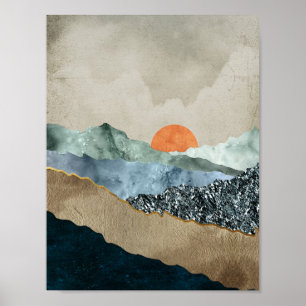 Getextureerde berglagen met Sunset Glow Poster