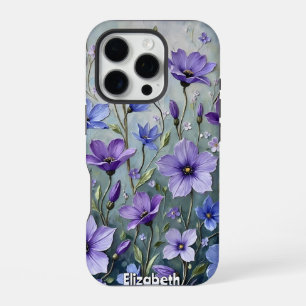 Getextureerde Bloemen Schilderen in Blues iPhone 16 Pro Hoesje