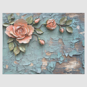 Getextureerde Coral Rozen op Distressed Blauwgroen Tissuepapier