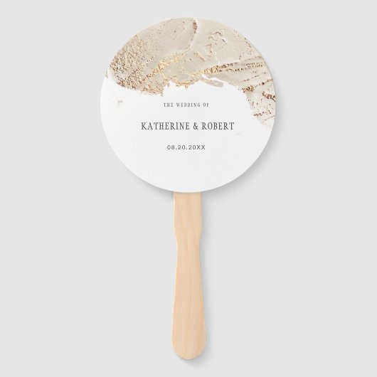 Getextureerde Gouden Faux Folie Bruiloft Hand Fan Handwaaier (Voorkant)