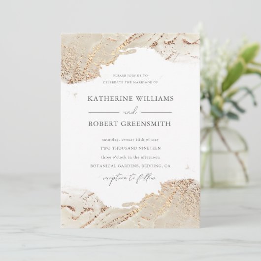 Getextureerde Gouden Faux Folie Elegante Huwelijks Kaart (Staand voorkant)