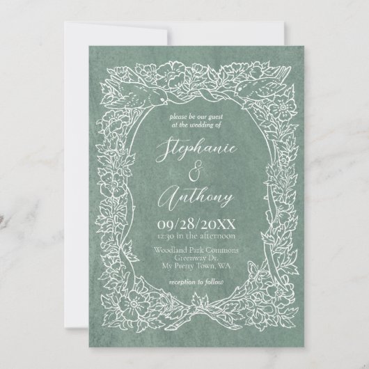 Getextureerde Lichte Sage Groene Wildflower Vogel  Kaart (Voorkant)