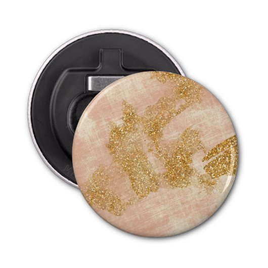 *~* Getextureerde Roze Gouden Glitter Distressed G Button Flesopener (Voorkant)