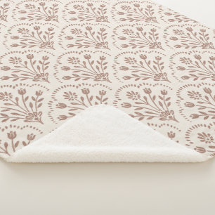 Getextuurd Warm Bruin Bloemmotief Scallop Sherpa Deken