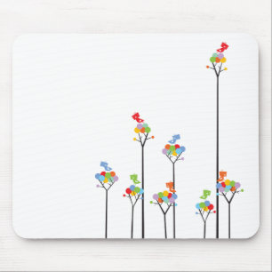 Getotte bomen en staafvogels kleurig Gift Mousepad Muismat
