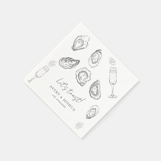 Getrokken Champagne & Oesters Roast Verlovingsfees Servet (Hoek)