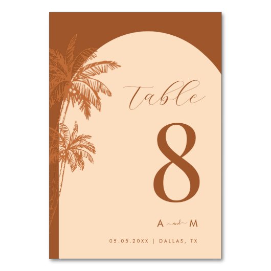 Getrokken palmboom terracotta monogram strand brui kaart (Voorkant)