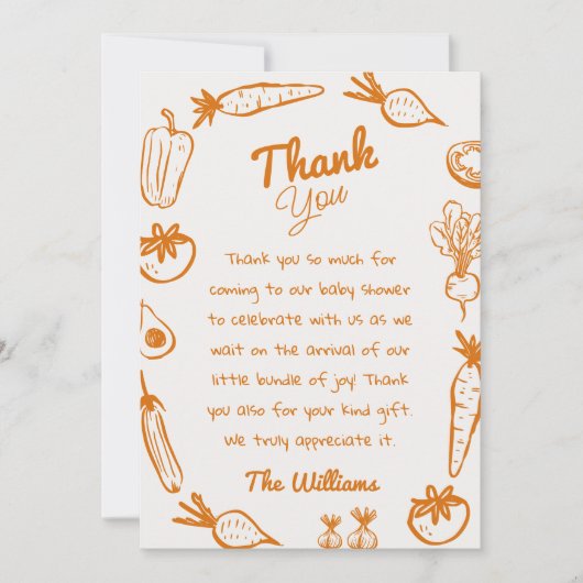 Getrokken Sinaasappel Lokaal geteelde groenten Bab Bedankkaart (Voorkant)