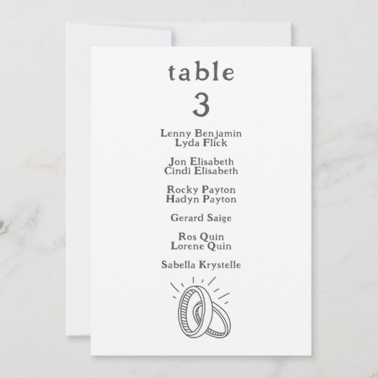 Getrokken trouwringen Tabel Aantal zitplaatsen gra Kaart (Voorkant)