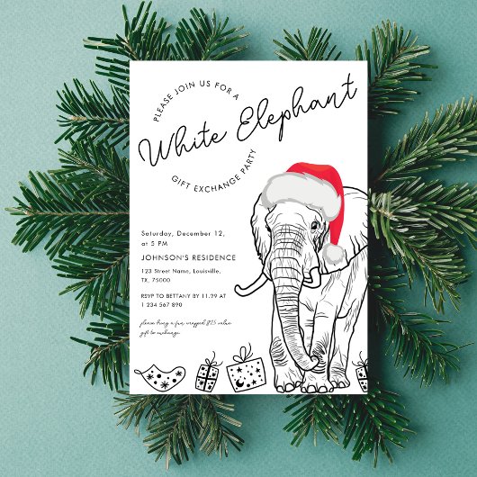 Getrokken Witte Olifant Gift Exchange Kerstfeest Kaart