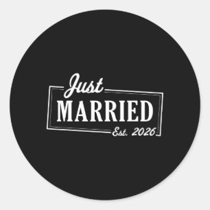 Getrouwd 2026 Koppel Pasgetrouwd Bruid en Bruidego Ronde Sticker