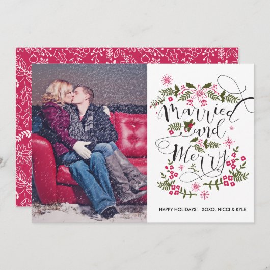 Getrouwd & Blij Foto Kerstkaarten - Jonggehuwd Feestdagenkaart (Voorkant / Achterkant)