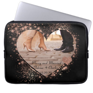 Getrouwd & Blij Roze Gouden Twinkelende Lichtjes F Laptop Sleeve