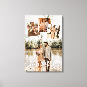 Getrouwd Collage met Kronkelende Letter Wedding Fo Canvas Afdruk