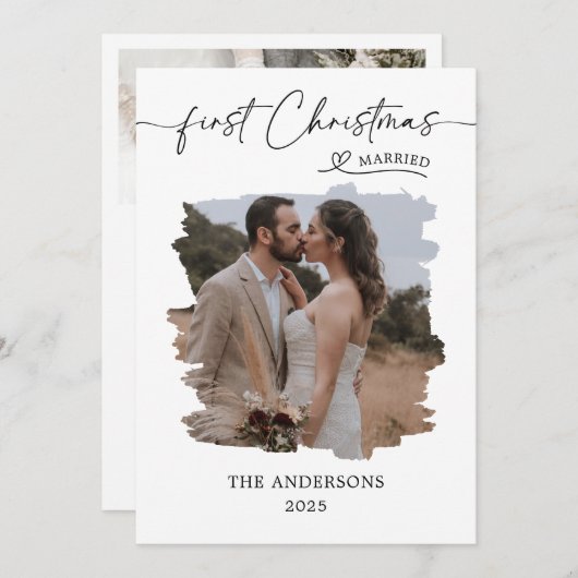 Getrouwd eerste kerstscript bruiloft kerst bedankkaart (Voorkant / Achterkant)