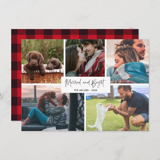 Getrouwd en Bright Pas getrouwd paar Foto Feestdagenkaart (Voorkant / Achterkant)