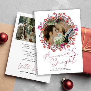 Getrouwd en Bright pasgetrouwde foto Kerstmis Bedankkaart