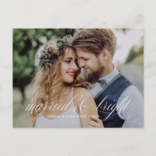 Getrouwd en Bright Script Pas getrouwd Vakantie Briefkaart (Voorkant)