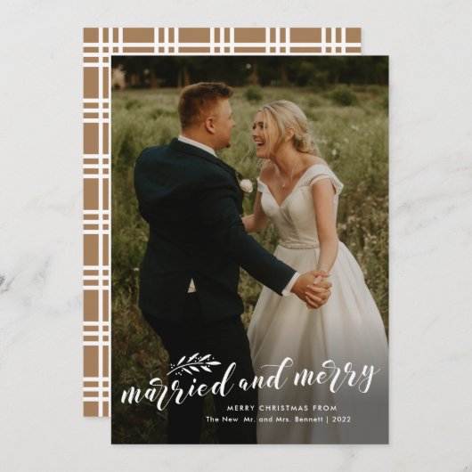 Getrouwd en gevriesdroogd bruiloft foto Kerstmis Feestdagenkaart (Voorkant / Achterkant)