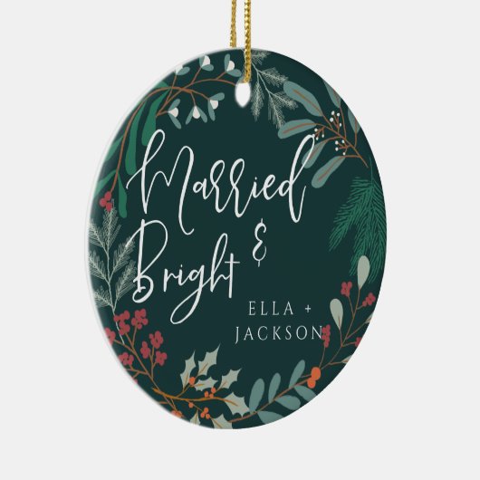 Getrouwd en helder Eerste Kerst Botanisch Keramisch Ornament (Rechts)
