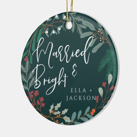 Getrouwd en helder Eerste Kerst Botanisch Keramisch Ornament (Links)