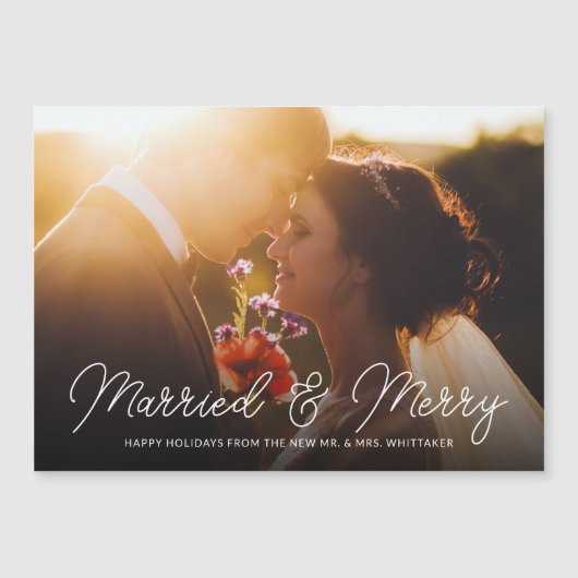Getrouwd en Merry Photo Overlay Magnetische Kaart (Voorkant)