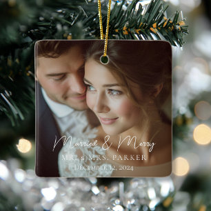 Getrouwd en vrolijk! Elegant, eenvoudig, foto Keramisch Ornament