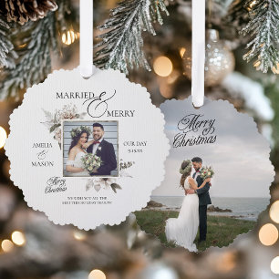 Getrouwd en vrolijk Foto Kerst Kaart Ornament