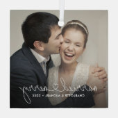 Getrouwd en vrolijk hart script moderne aangepaste glas ornament (Achterkant)