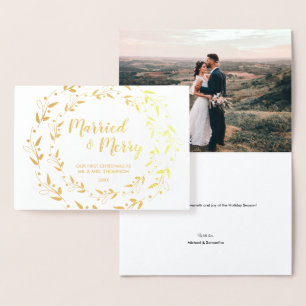 Getrouwd en Vrolijk Kerstmis Bruiloft foto Folie Kaarten