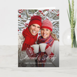 Getrouwd en vrolijk kerstvakantie fotokaart kaart
