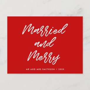 Getrouwd en vrolijk moderne typografie Kerstmis Briefkaart
