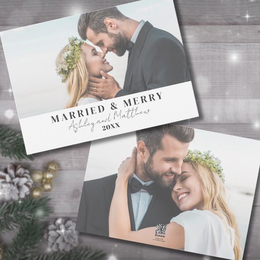 Getrouwd en vrolijk Pas getrouwd Kerstfoto Feestdagenkaart