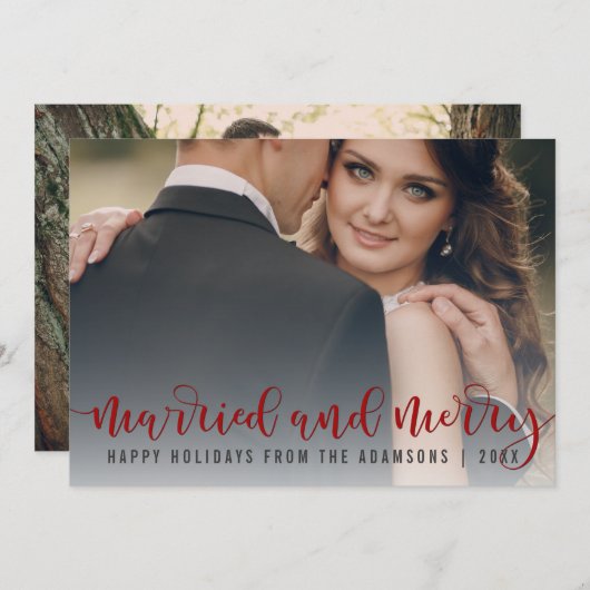 Getrouwd en vrolijk rood kalligrafie | Pas getrouw Feestdagenkaart (Voorkant / Achterkant)