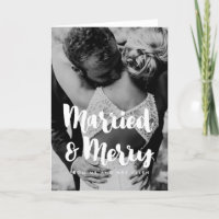 Getrouwd en Vrolijk trendy wit lettertype bruiloft