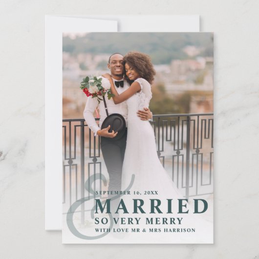 Getrouwd en zo erg vrolijk bruiloft foto Pas getro Feestdagenkaart (Voorkant)