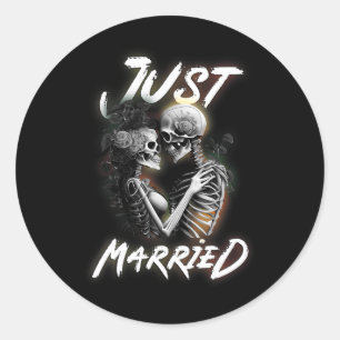 Getrouwd Halloween Skeleton bruid en bruidegom bru Ronde Sticker