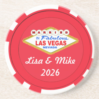 Getrouwd in Las Vegas Chip Coaster-Bewerkbare teks Zandsteen Onderzetter