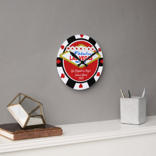 Getrouwd in Vegas Poker Chip Uitzicht Wandklok Ronde Klok