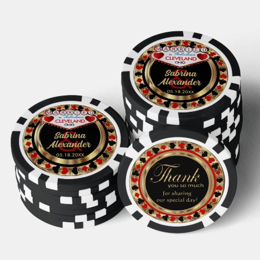 Getrouwd in (Voeg uw stad en staat toe) Pokerchips (Opstapeling)