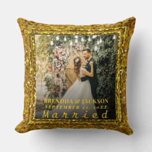 Getrouwd Kerst Elegant Goud Type Huwelijksfoto  Kussen
