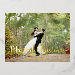 Getrouwd kerst elegant pasgetrouwd foto folie feestdagen briefkaart